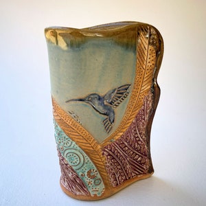Hummingbird Pottery Flower Vase Hand Made Clay Flower Holder image 7