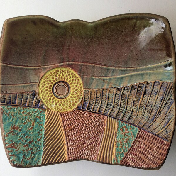 Setting Sun Large Pottery Platter Tableware Pottery Hand Made