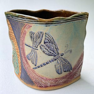Dragonfly Pottery Flower Vase and Utensil Holder