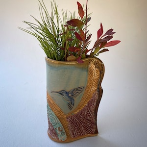 Hummingbird Pottery Flower Vase Hand Made Clay Flower Holder image 2