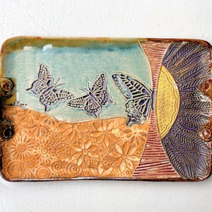 Handmade Stoneware Butterfly Platter Unique Ceramic Pottery