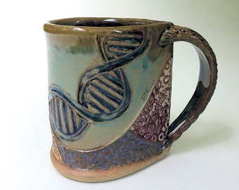 DNA Pottery Mug Coffee Cup Handmade Stoneware Tableware Microwave and Dishwasher Safe 12oz