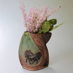 Horse Design Pottery Flower Vase Hand Made