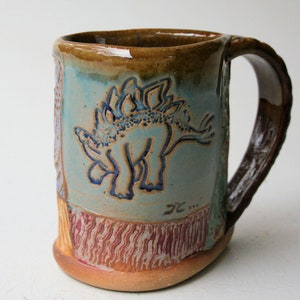 Stegosaurus Pottery Ceramic Mug Coffee Mug Handmade Artisan Coffee & Tea Cup – Perfect Gift for Nature and Dinosaur Lovers
