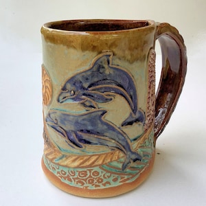 Handmade Dolphin Coffee Mug: Artisan Ceramic Cup, 12oz