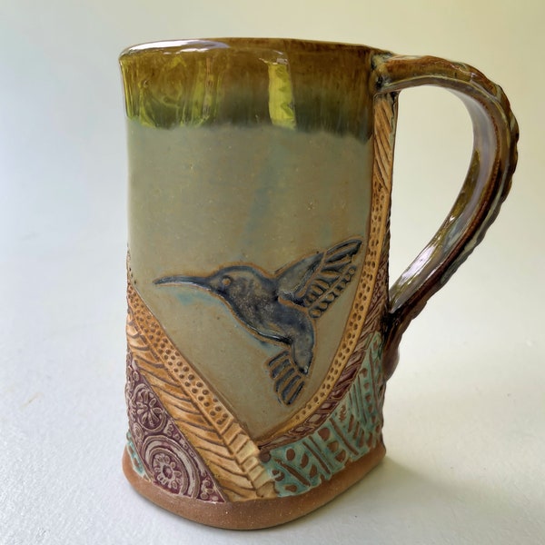 Handmade Hummingbird Pottery Mug: Artisan Ceramic Coffee Cup