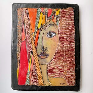 Abstract Portrait Handmade Ceramic Pottery Wall Art
