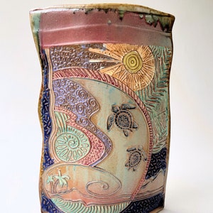 Sea Turtle Large Pottery Flower Vase Hand Made