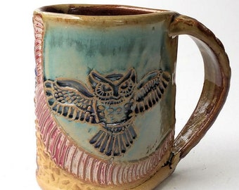 Handmade Owl Pottery Mug: Artisan Coffee Cup, Nature Lover Gift
