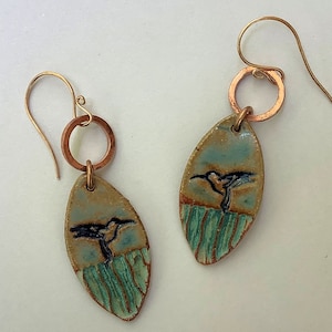Hummingbird Earrings hand-made pottery beads