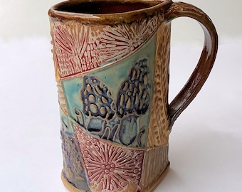 Handmade Morel Mushroom Pottery Mug: Artisan Stoneware Coffee Cup