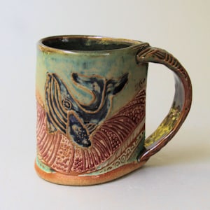 Handmade Whale Pottery Mug: Artisan Stoneware Coffee Cup