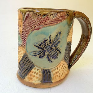 Handmade Bumblebee Pottery Mug: Artisan Stoneware Coffee Cup