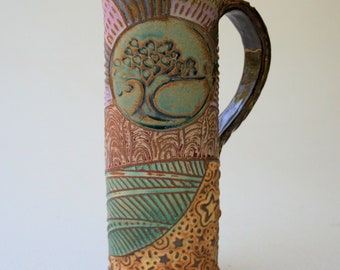 Tree of Life Travel Mug Pottery Ceramic Mug Handmade Artisan Coffee & Tea Cup – Perfect Gift for Nature and Tree Lovers