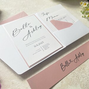 Dusky Pink Hochzeitseinladung, Tasche Hochzeitseinladung, Benutzerdefinierte Hochzeitseinladung, Hochzeit einladen