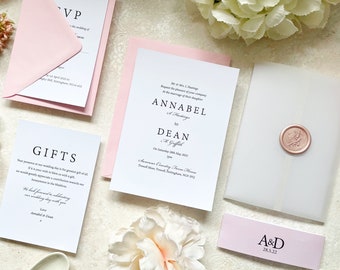 Elegant Blush Vellum Wedding Invitation Suite with Modern Typography | Minimalist Wedding Stationery Set | Personalised & Printed