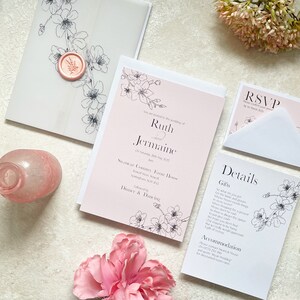 Kirschblüten-Hochzeitseinladungs-Set mit Antwortkarten - personalisiert und professionell gedruckt