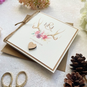 Suite de faire-part de mariage rustique | Thème boisé | Monogrammé | Papier cartonné ivoire et kraft | Personnalisé avec vos coordonnées.