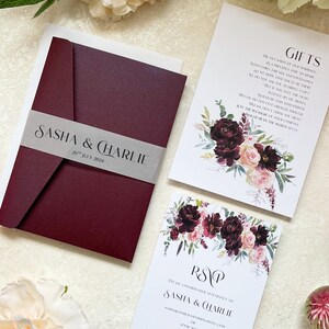 Sasha Pocket Fold Hochzeitseinladungen mit Aquarellblumen – inklusive RSVP-Postkarte und Informationsbeilagen, personalisiert mit Ihren Daten