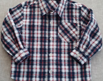 Baby boy plaid shirt,2T,Toddlers,Plaid in white, blue and red,Back to school, Birthday, Holidays