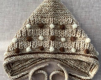 Beige Unisex Knitted Baby Pixie Hat - Pixie Bonnet - Super Soft Merino Wool Baby Hat - Nordic Bonnet Knit - Toddler Pixie Hat - Newborn Gift