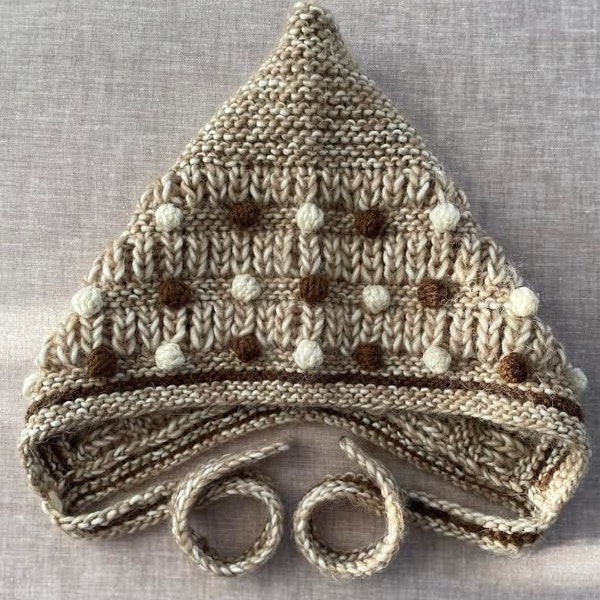 Beige Unisex Knitted Baby Pixie Hat - Pixie Bonnet - Super Soft Merino Wool Baby Hat - Nordic Bonnet Knit - Toddler Pixie Hat - Newborn Gift