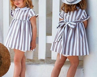 Party Dress,Summer Dress,Peter Pan collar,Girls striped cotton dress,At the Beach,By the Pool Outfit