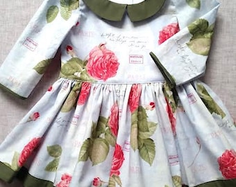 Parisian roses Dress,Eiffel Tower Dress,Party Dress,Peter Pan collar,Toddler Paris Dress,Flower dress