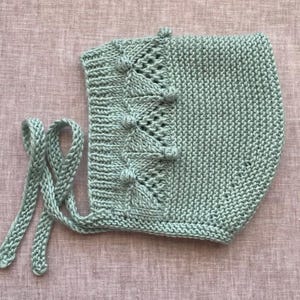 Hand Knit Merino Wool Baby Bonnet: Vintage Style Pixie Hat, Green/Aqua