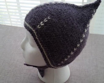 Pixie Hat, Hand knitted Pixie Hat, Gray Hat, Brown Hat,Teal Hat, Alpaca Wool+Soft Acrylic