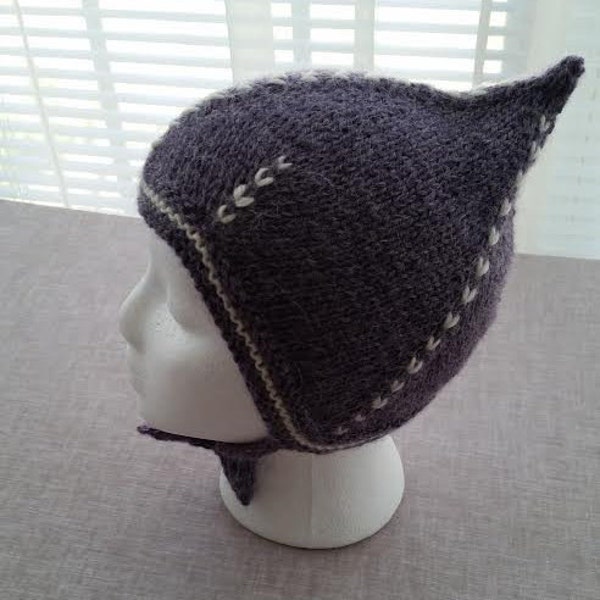 Pixie Hat, Hand knitted Pixie Hat, Gray Hat, Brown Hat,Teal Hat, Alpaca Wool+Soft Acrylic
