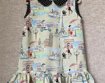 Paris Dress, Size 2T, Peter Pan collar,Birthday Gift,Summer dress ,LAST ONE! Ready to ship