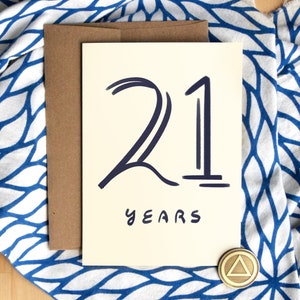 Tarjeta sobria de 21 años / Stock de tarjetas de lujo / Veintiún años de sobriedad Aniversario de cumpleaños / Regalos de soberversario / Regalo de chip AA para hombres y mujeres
