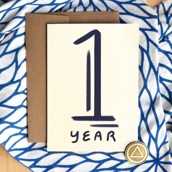 1 Year Sober Card | Luxury Stock | One Sobriety Birthday Cards | Sponsor Gift | Sponsee Gifts | AA Soberversary Alcoholics Anonymous NA OA