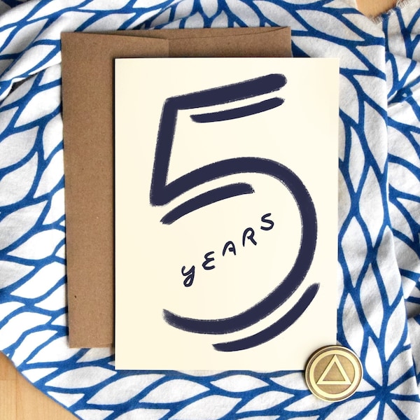 5 Years Sober Card | Luxury Card Stock | Five Years Sobriety Anniversary | Gifts for Sponsor | Sponsee Gifts | Soberversary Gifts | AA Chip