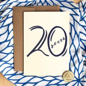 Carte 20 ans de sobriété | Stock de luxe | Vingt cartes d'anniversaire sobriété | Cadeau de parrainage | Cadeaux pour filleul | Alcooliques anonymes AA NA Soberversary