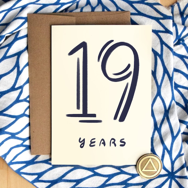 19 Years Sober Card | Luxury Card Stock | Nineteen Years Sobriety Birthday Anniversary | Soberversary Gifts | AA Chip Gift for Men Women