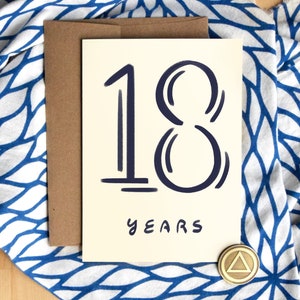 18 jaar nuchtere kaart | Luxe karton | Achttien jaar nuchterheid verjaardag | Sobere cadeaus | AA-chipcadeau voor mannen en vrouwen