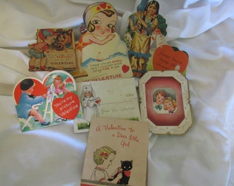 Antique Valentine&#39;s Day Cards, Lot of 7, Greeting Cards, Vintage, 1910s, 1920s, 1930s, 1940s