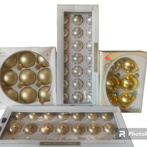 4 Boxen, Gold und Silber Vintage, Glasornamente