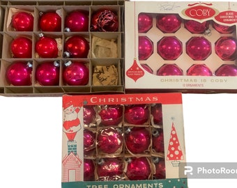 Collection of pink (red)  Glass Ornaments