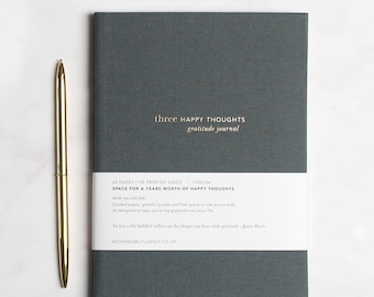 Personalised Gratitude Journal, mindfulness and wellbeing gift, three happy thoughts a day