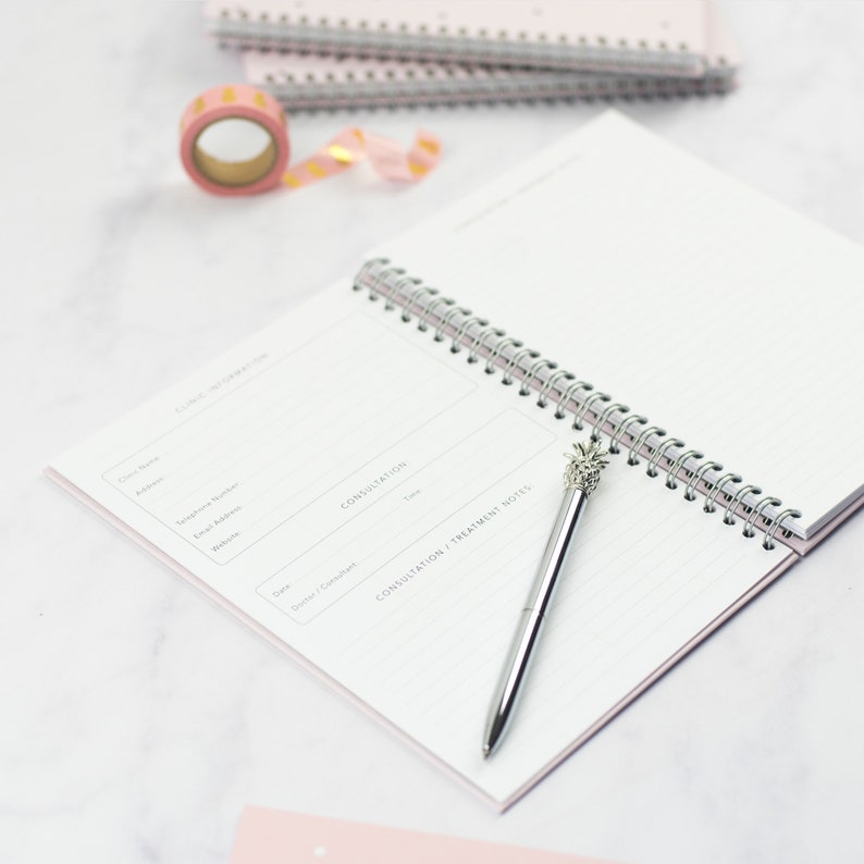 The ivf journey planner is open on a desk showing the consultation notes page. A pineapple shaped biro pen sits on top of the planner page.