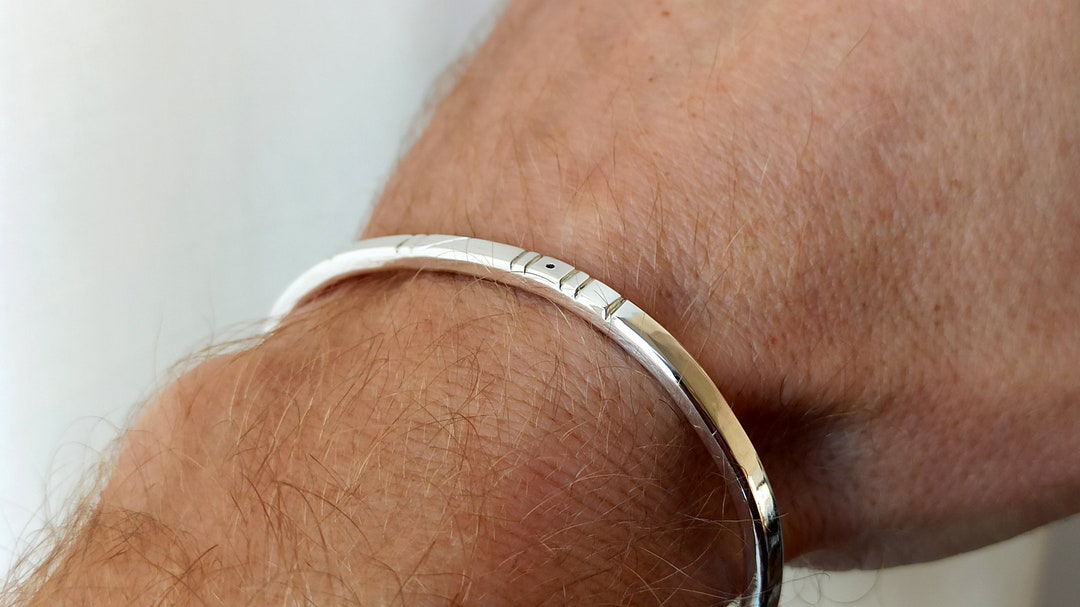 Mens Silver Cuff Bracelet, Mens Personalized Bracelet, Mens Engraved ...
