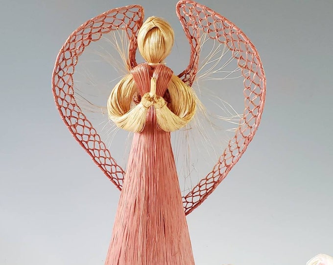 12 Pink Wicker Angel, Vintage Angel, Angel Decor, Home Decor, Gift