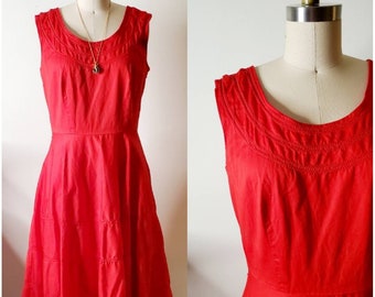 S M Red Sleeveless Dress with Swing Skirt Fully Lined  by Liz Claiborne Vintage 1980s 1990s Size 10 l Summer Dress l Treasures by the Gulf