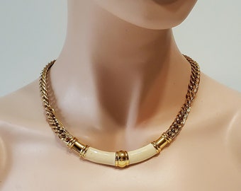 MONET Goldtone and Enamel Necklace, Vintage Choker, Vintage Costume JEwelry, Monet Jewelry, Gifts for Her, Treasures by the Gulf