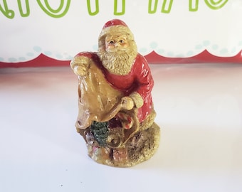 Vintage Resin Santa Figurine 3 Inches Santa with Bag Red Suit and Hat Vintage 1950s 1960s l Holiday Ornaments l Treasures by the Gulf