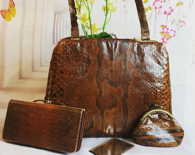 1950s Snakeskin Handbag With Matching Coin Purse Mirror and - Etsy