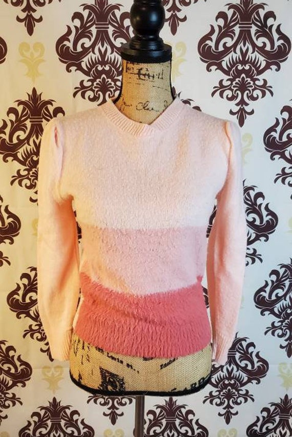 XXS Pullover Sweater Vintage 1970s 1980s Ombre Pi… - image 2